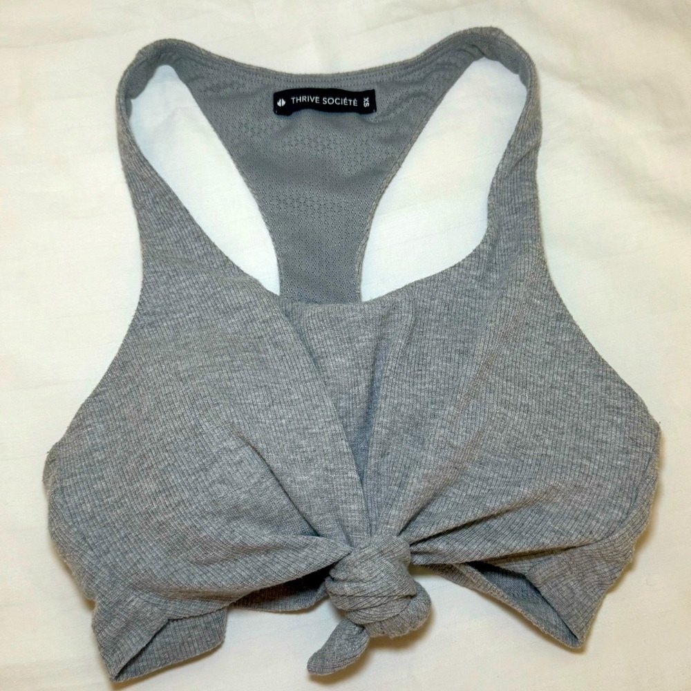 Thrive Society Womens Sports Bra Tie Front Racerback Scoop Neck Pullover Gray XS